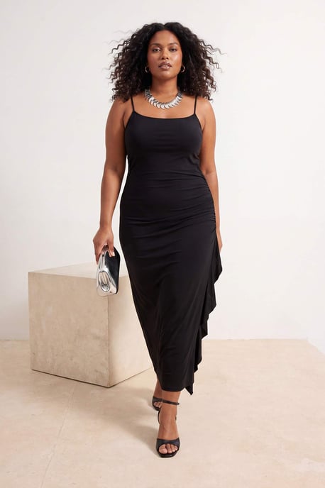 Trendyol Curve Damen Schwarz Einfarbig Maxi Ärmellos Casual Bodycon Große Größen Kleid - Image 2
