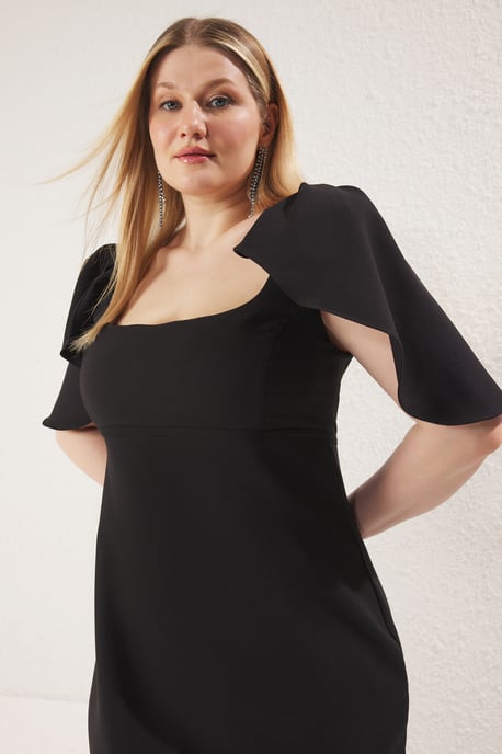 Trendyol Curve Damen Schwarz Einfarbig Maxi Kurz Elegant/Abend A-Linie Große Größen Kleid - Image 6