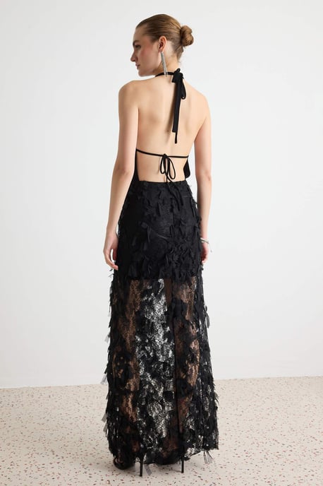 TRENDYOLMİLLA Damen Schwarz Einfarbig Maxi Ärmellos Gerade Abend & Ball Kleid - Image 4