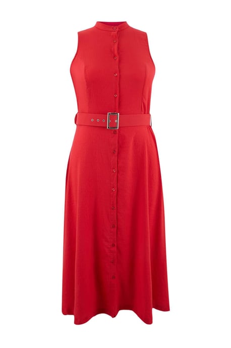 Trendyol Curve Damen Rot Einfarbig Maxi Ärmellos Casual Hemdblusenkleid Große Größen Kleid - Image 2