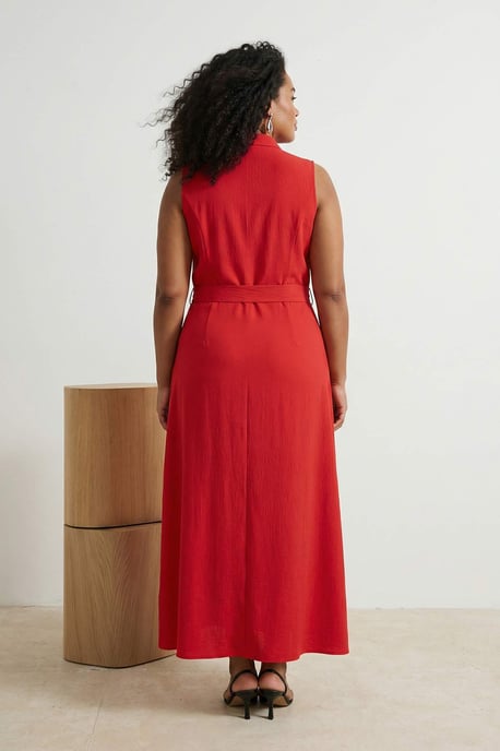 Trendyol Curve Damen Rot Einfarbig Maxi Ärmellos Casual Hemdblusenkleid Große Größen Kleid - Image 5