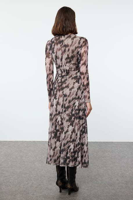 TRENDYOLMİLLA Damen Braun Geblümt Maxi Lang Casual A-Linie Kleider - Image 4
