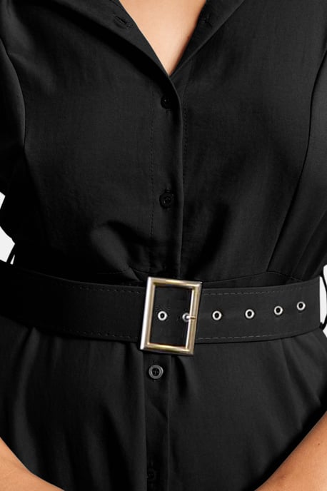 Trendyol Curve Damen Schwarz Einfarbig Maxi Ärmellos Casual Hemdblusenkleid Große Größen Kleid - Image 3