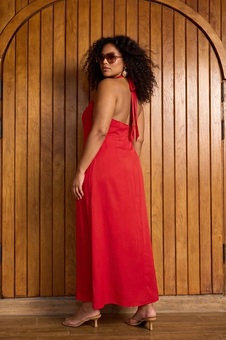Trendyol Curve Damen Rot Gepunktet Maxi Ärmellos A-Linie Große Größen Kleid - Image 2