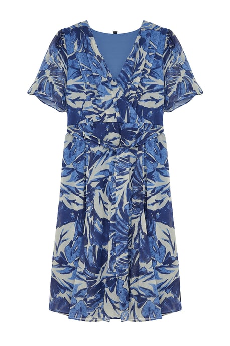 Trendyol Curve Damen Blau Geblümt Maxi Kurz Casual A-Linie Große Größen Kleid - Image 5