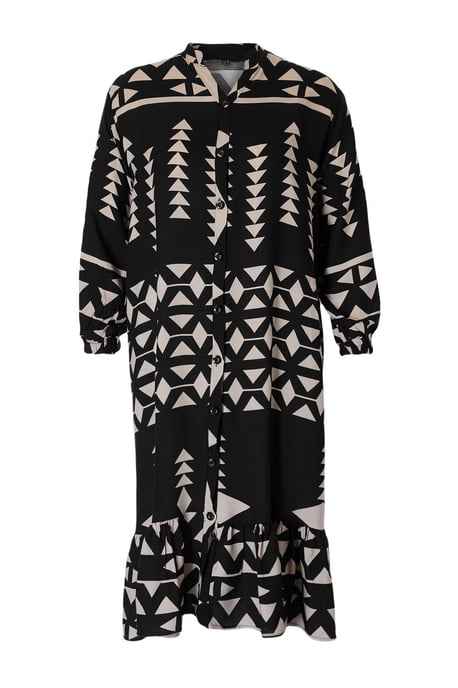 Trendyol Curve Damen Schwarz Geometrisches Muster Maxi Lang Casual Hemdblusenkleid Große Größen Kleid - Image 3
