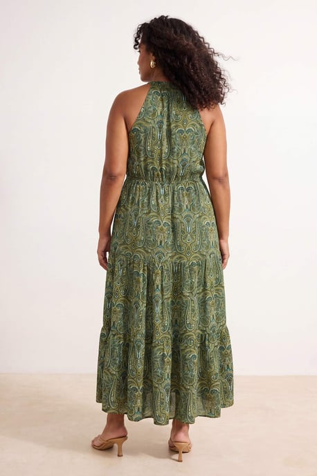 Trendyol Curve Damen Grün Paisley Maxi Ärmellos Casual A-Linie Große Größen Kleid - Image 3