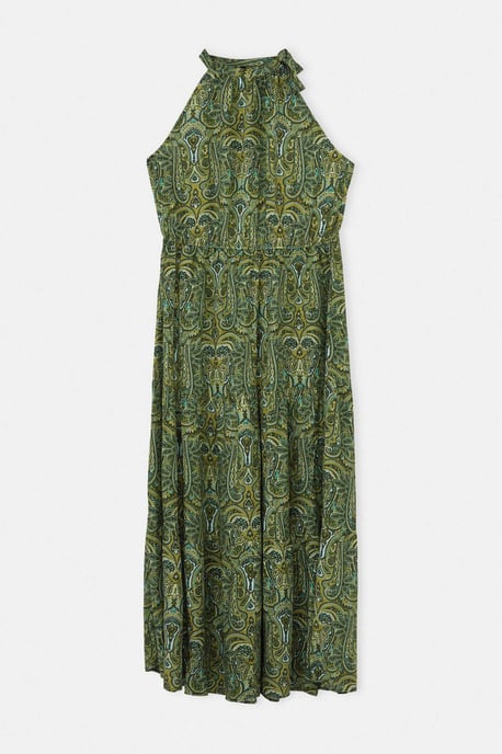 Trendyol Curve Damen Grün Paisley Maxi Ärmellos Casual A-Linie Große Größen Kleid - Image 4