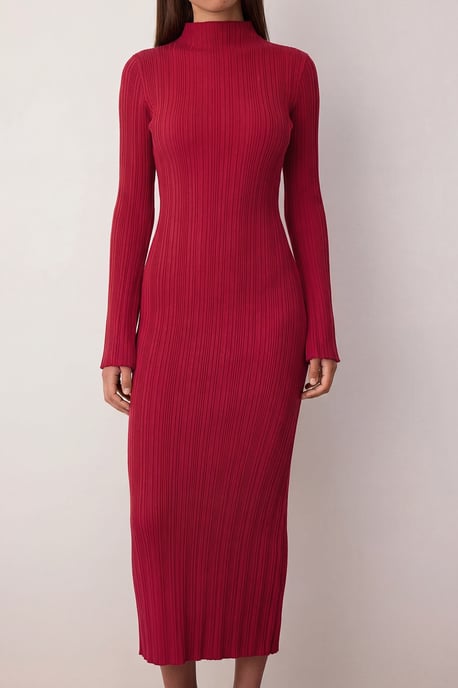 TRENDYOLMİLLA Damen Rot Einfarbig Maxi Lang Casual Bodycon Kleider - Image 2