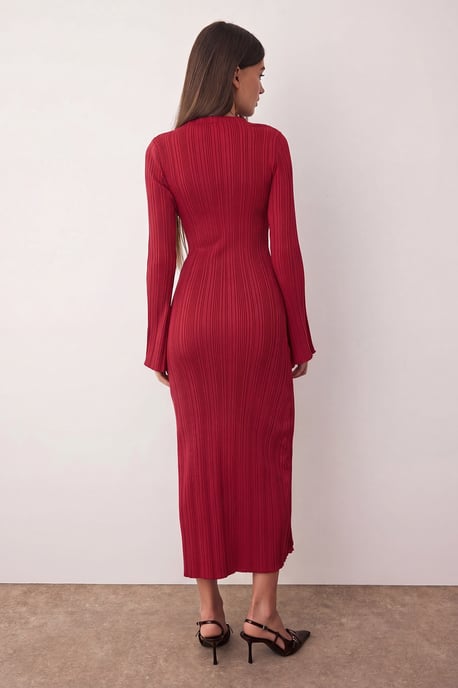 TRENDYOLMİLLA Damen Rot Einfarbig Maxi Lang Casual Bodycon Kleider - Image 3