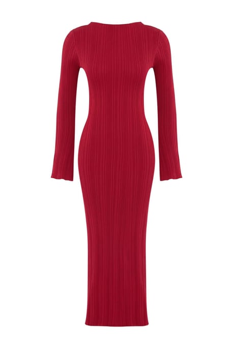 TRENDYOLMİLLA Damen Rot Einfarbig Maxi Lang Casual Bodycon Kleider - Image 4