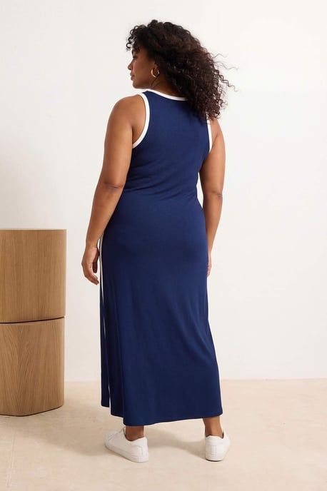 Trendyol Curve Damen Dunkelblau Einfarbig Maxi Ärmellos Casual Gerade Große Größen Kleid - Image 6