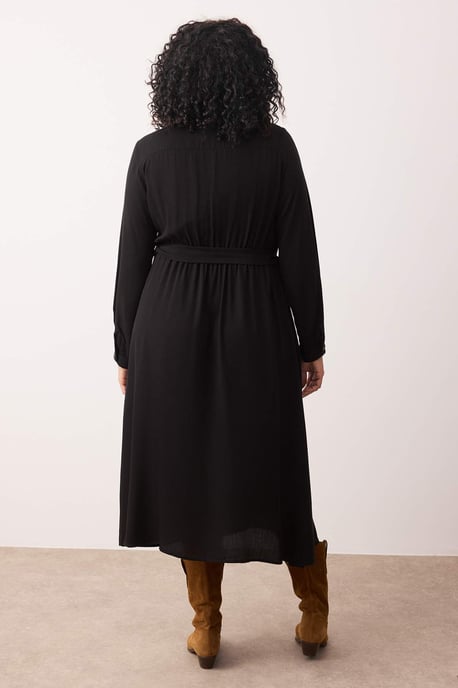 Trendyol Curve Damen Schwarz Einfarbig Maxi Lang Casual Hemdblusenkleid Große Größen Kleid - Image 3