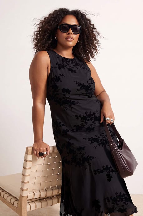 Trendyol Curve Damen Schwarz Geblümt Maxi Ärmellos A-Linie Große Größen Kleid - Image 6