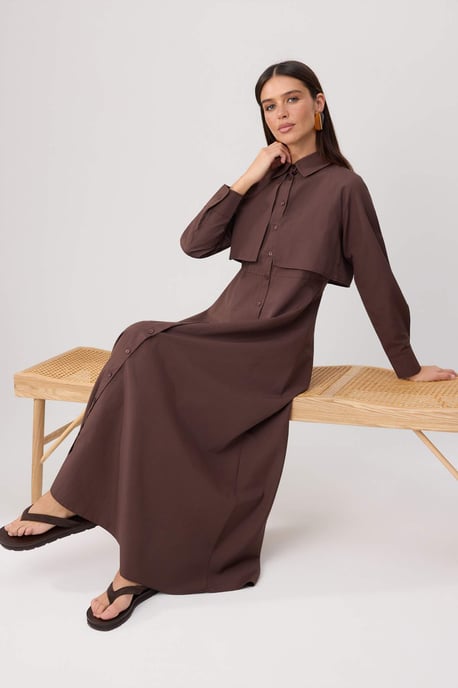 Trendyol Modest Damen Braun Einfarbig Maxi Lang Skater Modest Kleider - Image 1