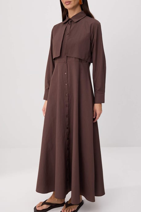 Trendyol Modest Damen Braun Einfarbig Maxi Lang Skater Modest Kleider - Image 2