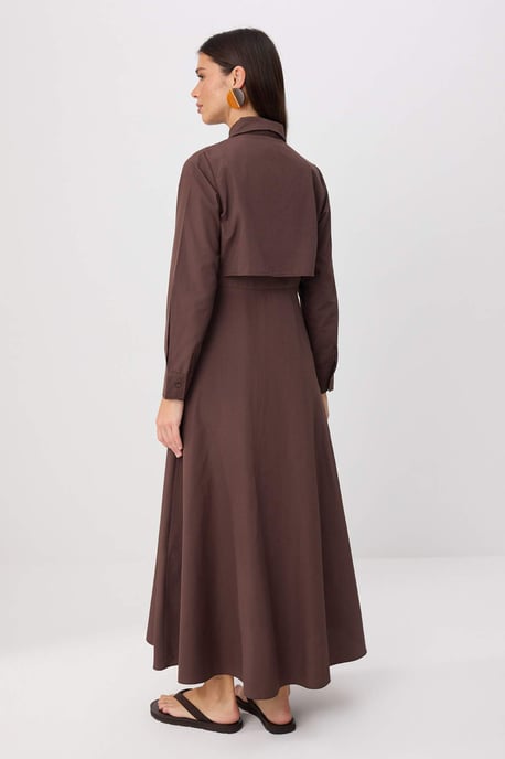 Trendyol Modest Damen Braun Einfarbig Maxi Lang Skater Modest Kleider - Image 3