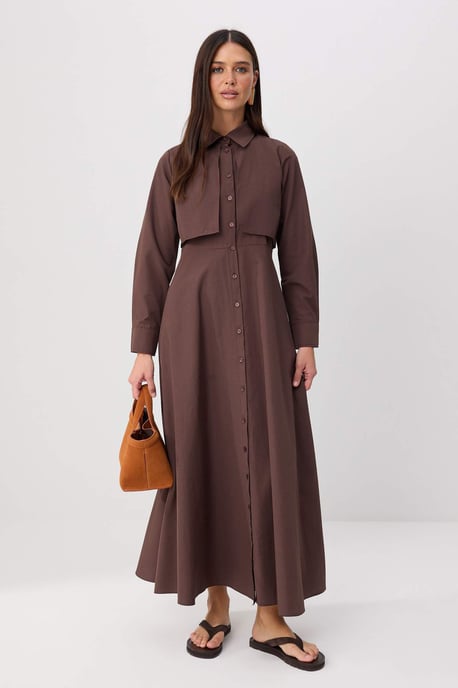 Trendyol Modest Damen Braun Einfarbig Maxi Lang Skater Modest Kleider - Image 4