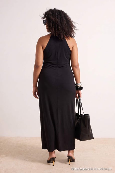 Trendyol Curve Damen Schwarz Einfarbig Maxi Ärmellos Casual Bodycon Große Größen Kleid - Image 2