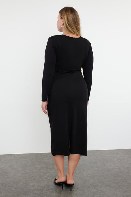 Trendyol Curve Damen Schwarz Einfarbig Maxi Lang Casual Gerade Große Größen Kleid - Image 4
