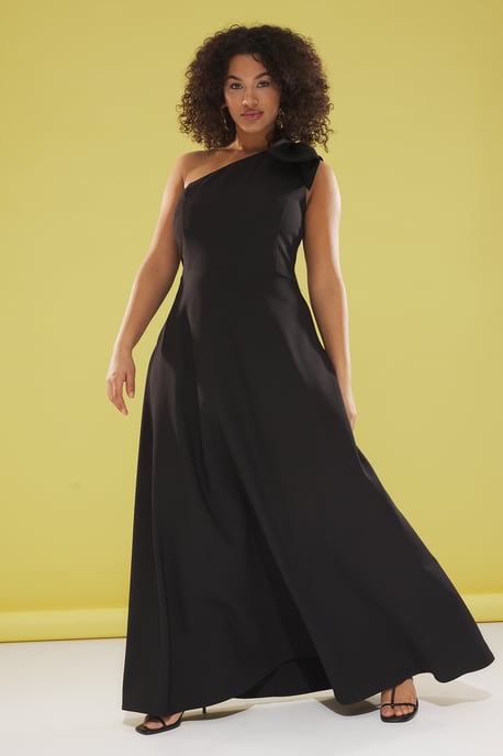 Trendyol Curve Damen Schwarz Einfarbig Maxi Ärmellos Elegant/Abend A-Linie Große Größen Kleid - Image 1