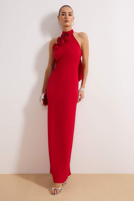 TRENDYOLMİLLA Damen Rot Einfarbig Maxi Ärmellos Abschluss / Ball Gerade Abend & Ball Kleid - Image 1