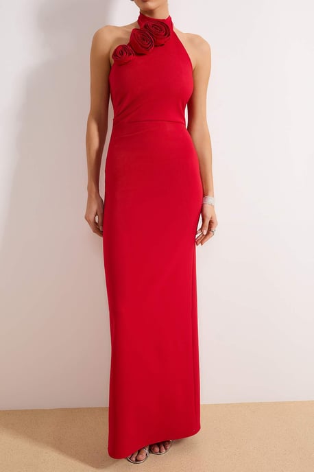 TRENDYOLMİLLA Damen Rot Einfarbig Maxi Ärmellos Abschluss / Ball Gerade Abend & Ball Kleid - Image 2