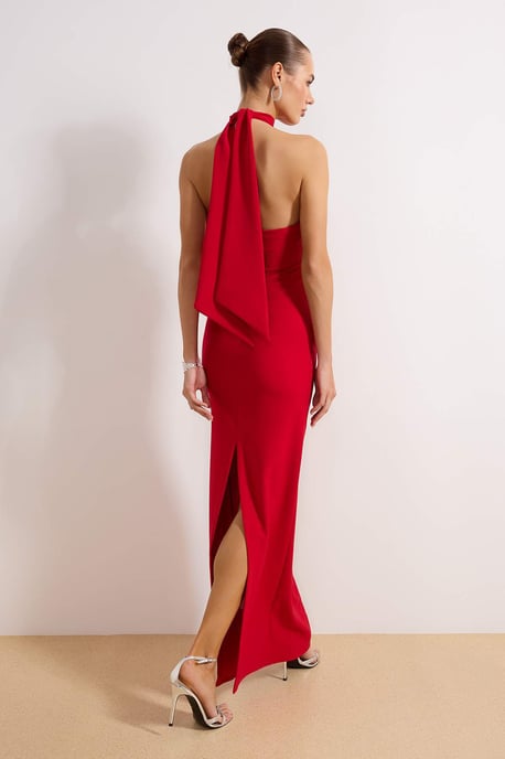 TRENDYOLMİLLA Damen Rot Einfarbig Maxi Ärmellos Abschluss / Ball Gerade Abend & Ball Kleid - Image 3
