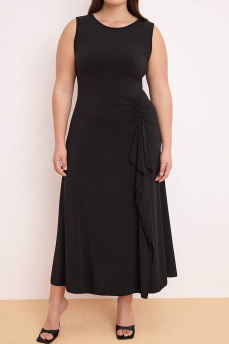 Trendyol Curve Damen Schwarz Einfarbig Maxi Ärmellos Casual A-Linie Große Größen Kleid - Image 3