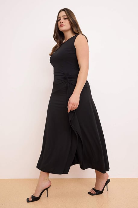 Trendyol Curve Damen Schwarz Einfarbig Maxi Ärmellos Casual A-Linie Große Größen Kleid - Image 6