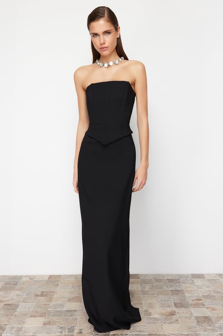 TRENDYOLMİLLA Damen Schwarz Einfarbig Maxi Ärmellos Abschluss / Ball Gerade Abend & Ball Kleid - Image 1