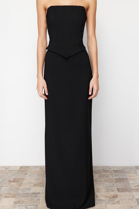 TRENDYOLMİLLA Damen Schwarz Einfarbig Maxi Ärmellos Abschluss / Ball Gerade Abend & Ball Kleid - Image 3