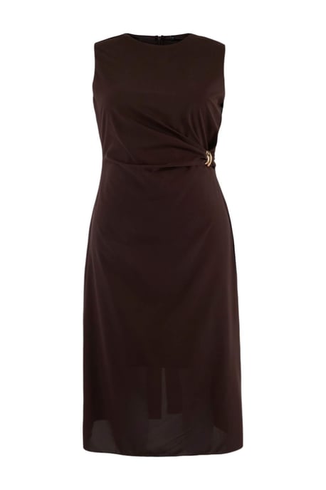Trendyol Curve Damen Braun Einfarbig Maxi Ärmellos Casual A-Linie Große Größen Kleid - Image 3