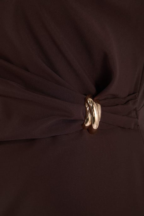 Trendyol Curve Damen Braun Einfarbig Maxi Ärmellos Casual A-Linie Große Größen Kleid - Image 4