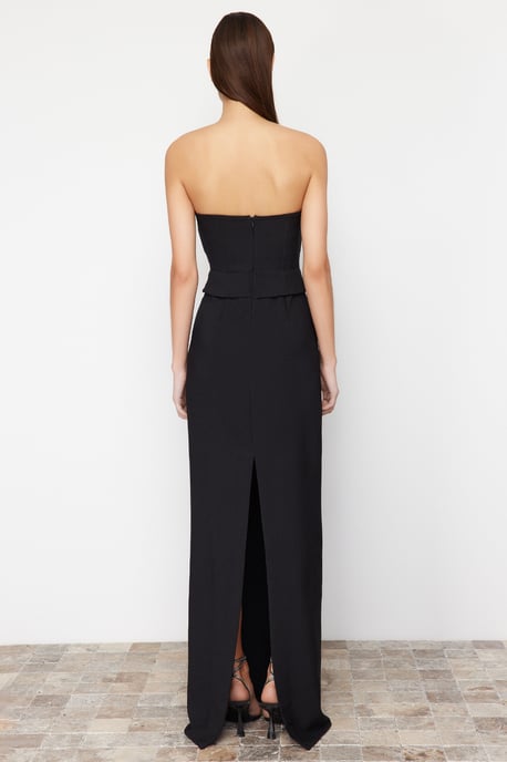 TRENDYOLMİLLA Damen Schwarz Einfarbig Maxi Ärmellos Abschluss / Ball Gerade Abend & Ball Kleid - Image 5