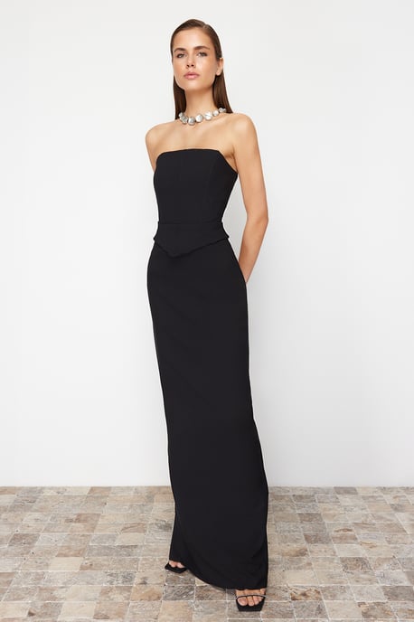 TRENDYOLMİLLA Damen Schwarz Einfarbig Maxi Ärmellos Abschluss / Ball Gerade Abend & Ball Kleid - Image 6