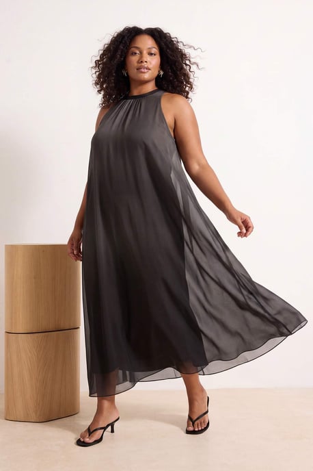 Trendyol Curve Damen Grün Batikmuster Maxi Ärmellos Casual A-Linie Große Größen Kleid - Image 1