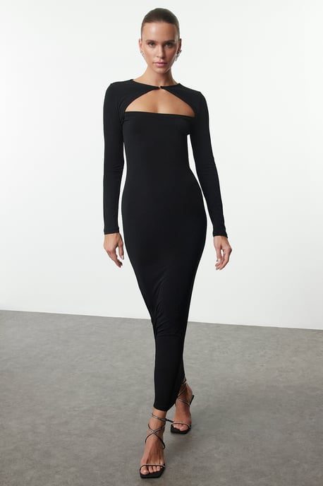 TRENDYOLMİLLA Damen Schwarz Einfarbig Maxi Lang Elegant/Abend Bodycon Kleider - Image 1