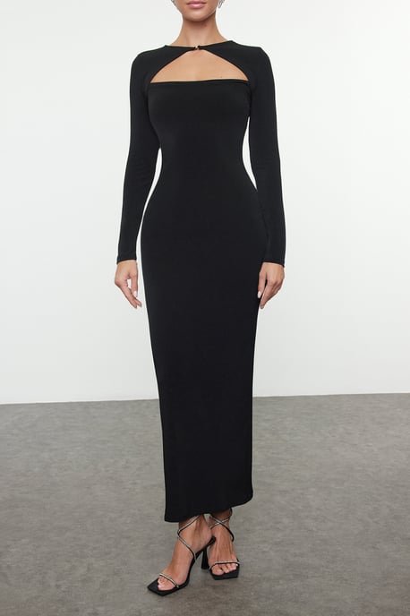 TRENDYOLMİLLA Damen Schwarz Einfarbig Maxi Lang Elegant/Abend Bodycon Kleider - Image 2
