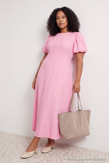 Trendyol Curve Damen Rosa Einfarbig Maxi Kurz A-Linie Große Größen Kleid - Image 1
