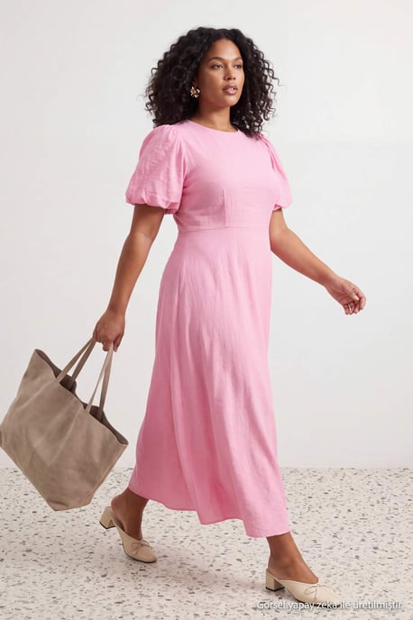 Trendyol Curve Damen Rosa Einfarbig Maxi Kurz A-Linie Große Größen Kleid - Image 2
