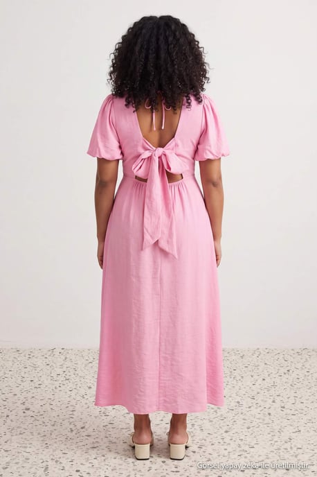 Trendyol Curve Damen Rosa Einfarbig Maxi Kurz A-Linie Große Größen Kleid - Image 3