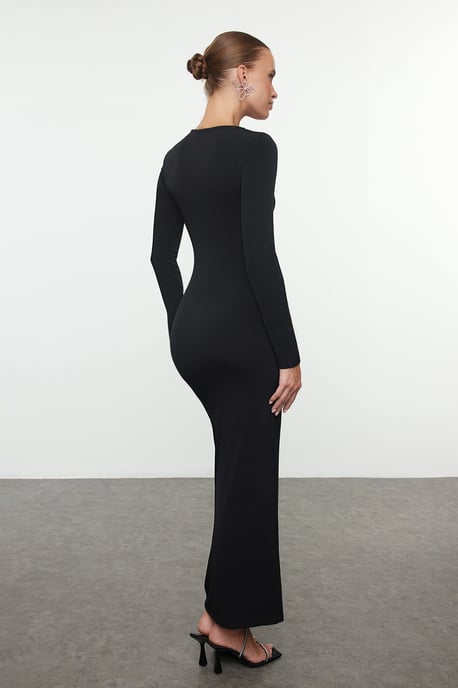 TRENDYOLMİLLA Damen Schwarz Einfarbig Maxi Lang Elegant/Abend Bodycon Kleider - Image 4