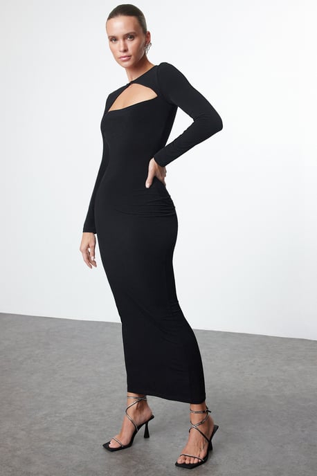 TRENDYOLMİLLA Damen Schwarz Einfarbig Maxi Lang Elegant/Abend Bodycon Kleider - Image 5