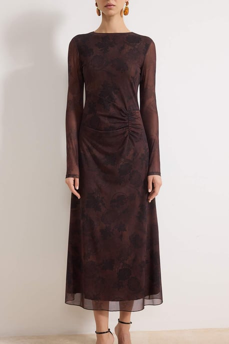 TRENDYOLMİLLA Damen Braun Geblümt Maxi Lang Casual A-Linie Kleider - Image 2