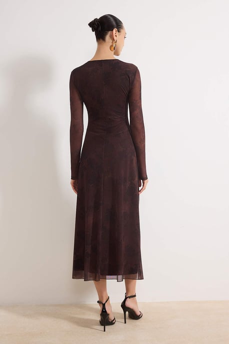 TRENDYOLMİLLA Damen Braun Geblümt Maxi Lang Casual A-Linie Kleider - Image 3