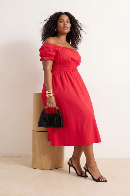Trendyol Curve Damen Rot Einfarbig Maxi Kurz Casual A-Linie Große Größen Kleid - Image 2