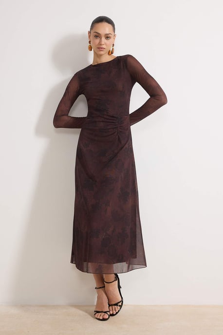 TRENDYOLMİLLA Damen Braun Geblümt Maxi Lang Casual A-Linie Kleider - Image 4