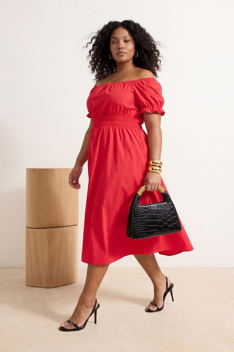 Trendyol Curve Damen Rot Einfarbig Maxi Kurz Casual A-Linie Große Größen Kleid - Image 3