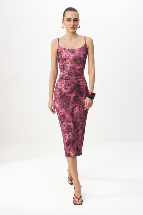 TRENDYOLMİLLA Damen Lila Geblümt Maxi Ärmellos Bodycon Kleider - Image 1